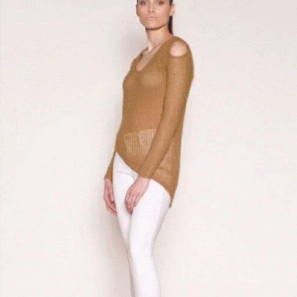 Helmut Lang Off-the-Shoulder Tan Knit Sweater